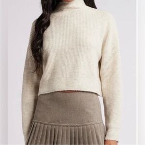 NWOT BP Cream Patterned Ribbed Turtleneck Cropped Long Sleeve Sweater